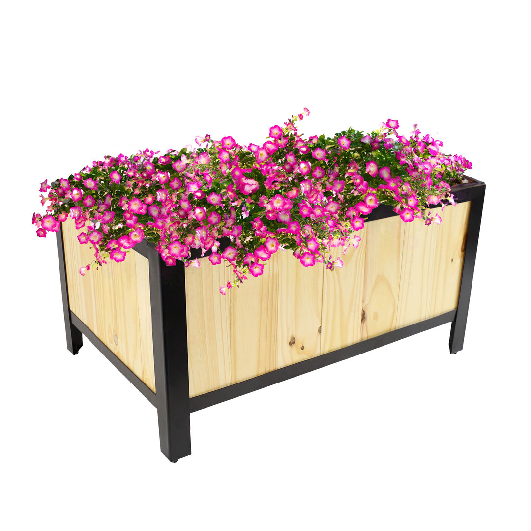 Sunnydaze Steel-Framed Acacia Wood Raised Garden Bed - 15.5" H