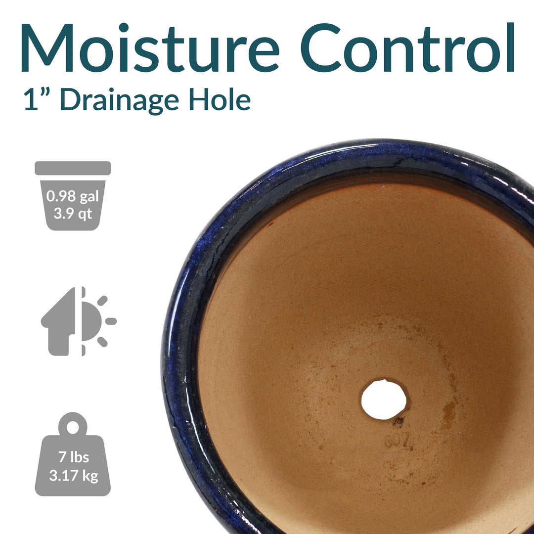 Glazed Ceramic Planter with Drainage Holes - Set of 2