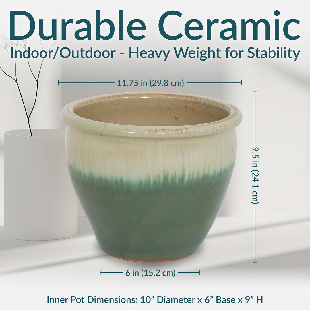 Glazed Ceramic Planter with Drainage Holes - Set of 2