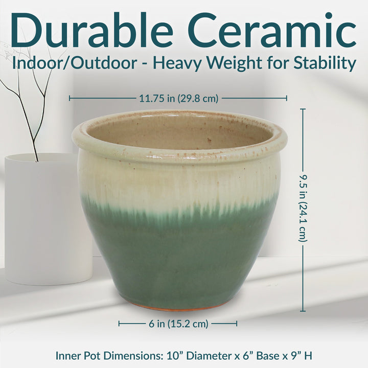 Glazed Ceramic Planter with Drainage Holes - Set of 2