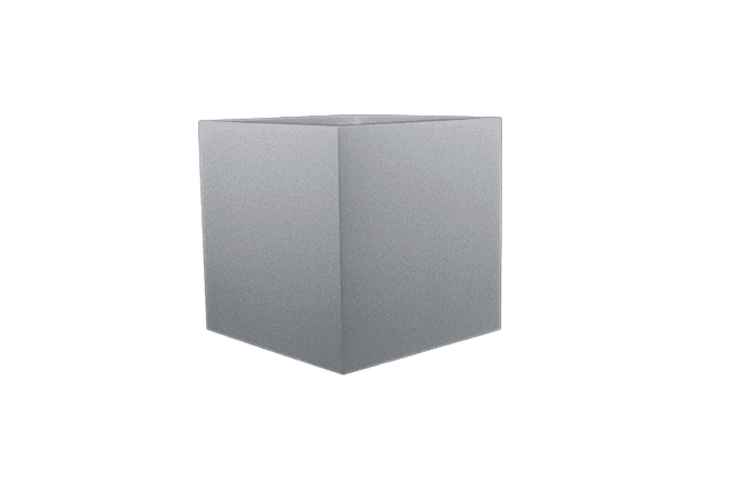Montroy Square Fiberglass Planter in metallic silver with smooth finish and square shape, lightweight and UV resistant