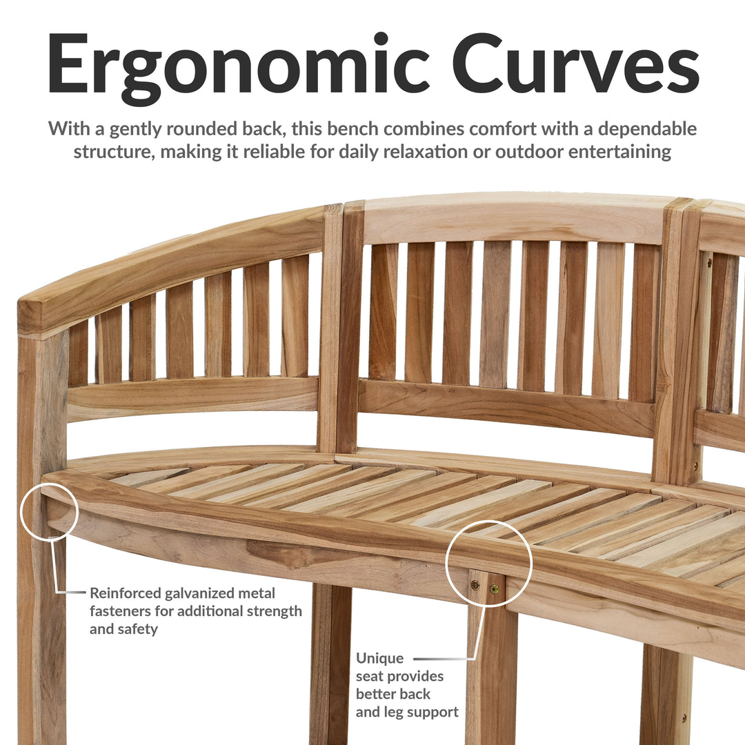 Outdoor Wooden Teak Banana Bench for Garden or Patio - 59" W