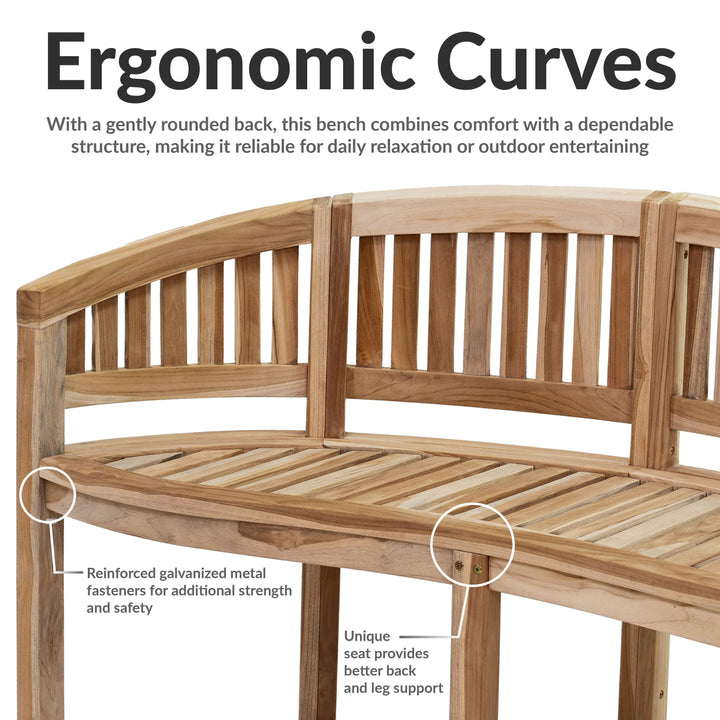 Outdoor Wooden Teak Banana Bench for Garden or Patio - 59" W