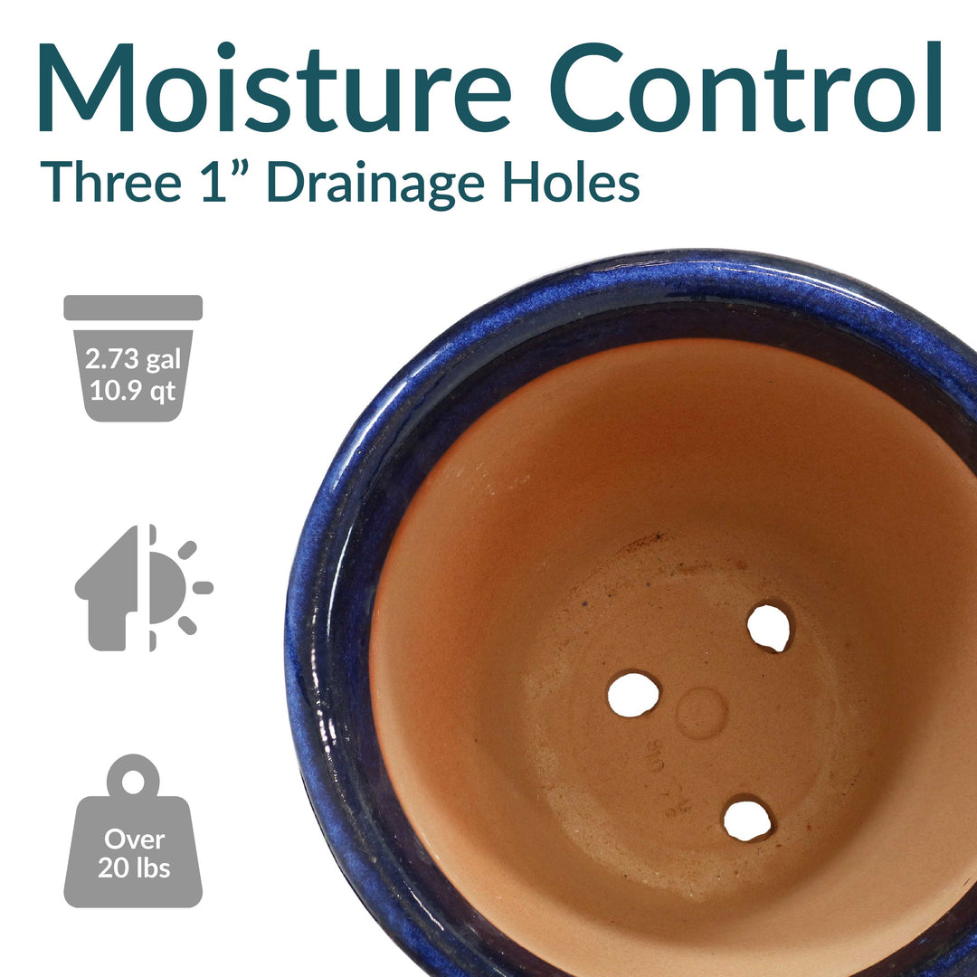 Round Glazed Ceramic Planter with Drainage
