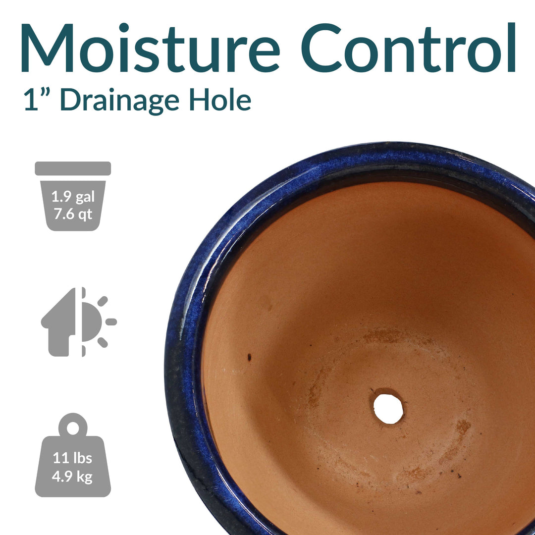 Glazed Ceramic Planter with Drainage Holes - Set of 2
