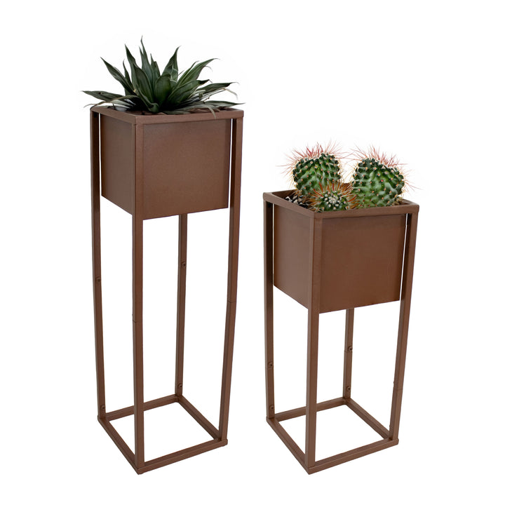 Modern Simplicity Metal Planter Boxes with Legs - 19.75" H and 27" H