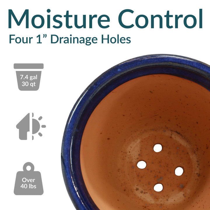 Round Glazed Ceramic Planter with Drainage
