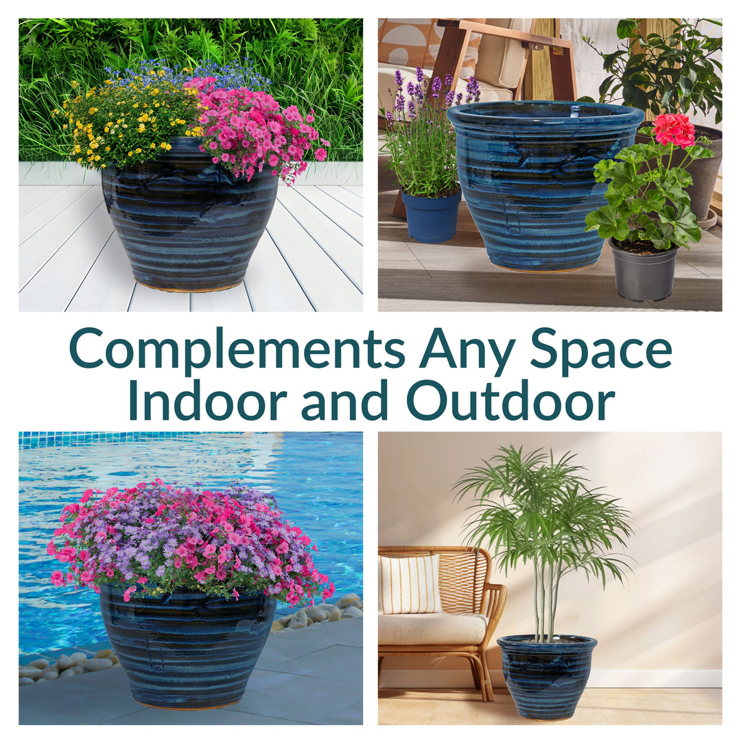 Round Glazed Ceramic Planter with Drainage