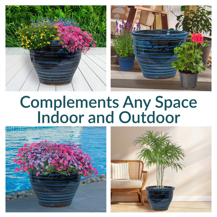 Round Glazed Ceramic Planter with Drainage