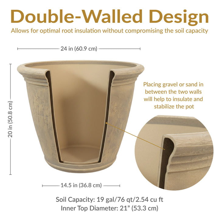 Anjelica Polyresin Large Round Outdoor Planter