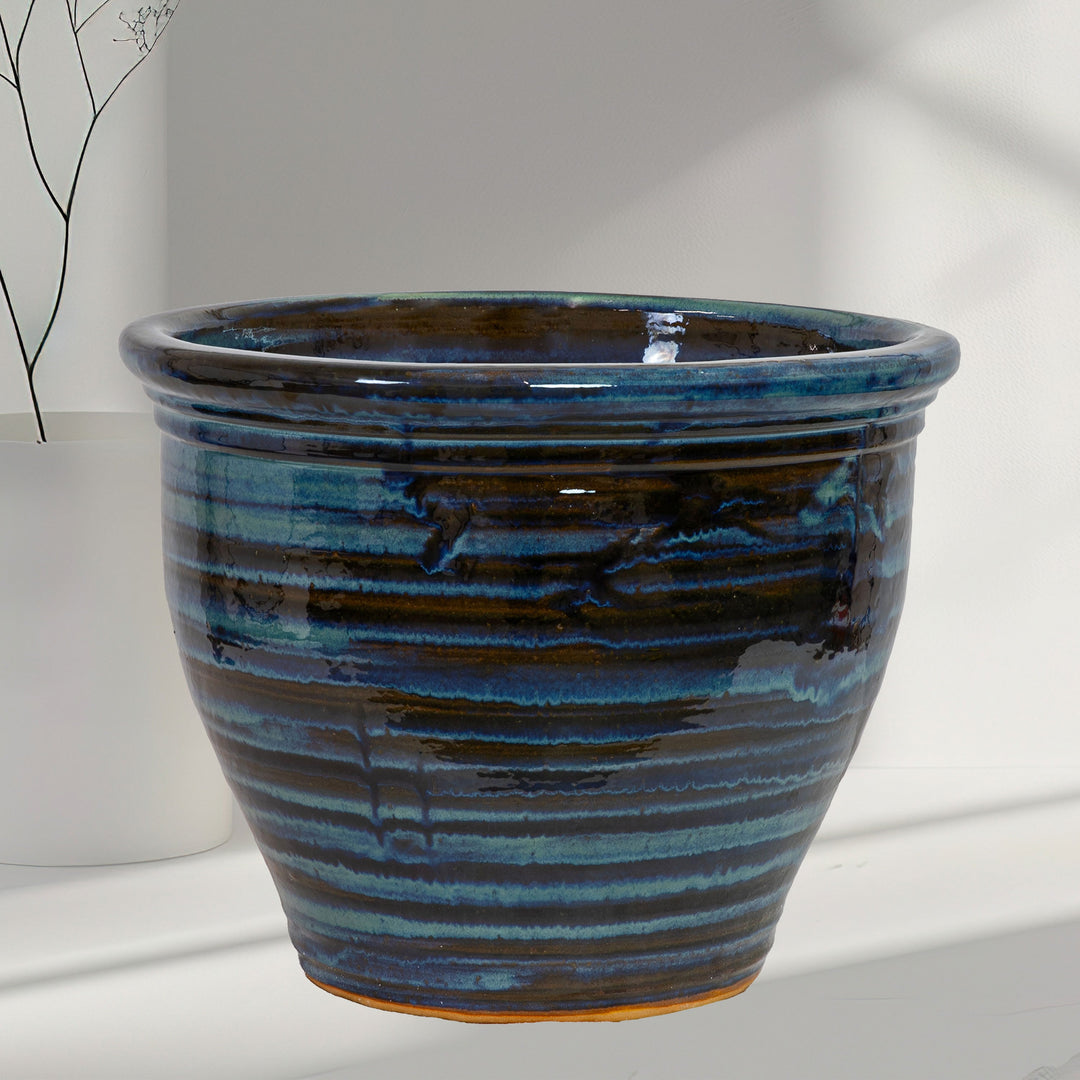 Round Glazed Ceramic Planter with Drainage