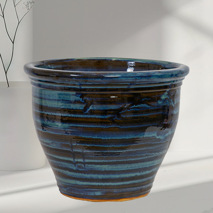Round Glazed Ceramic Planter with Drainage