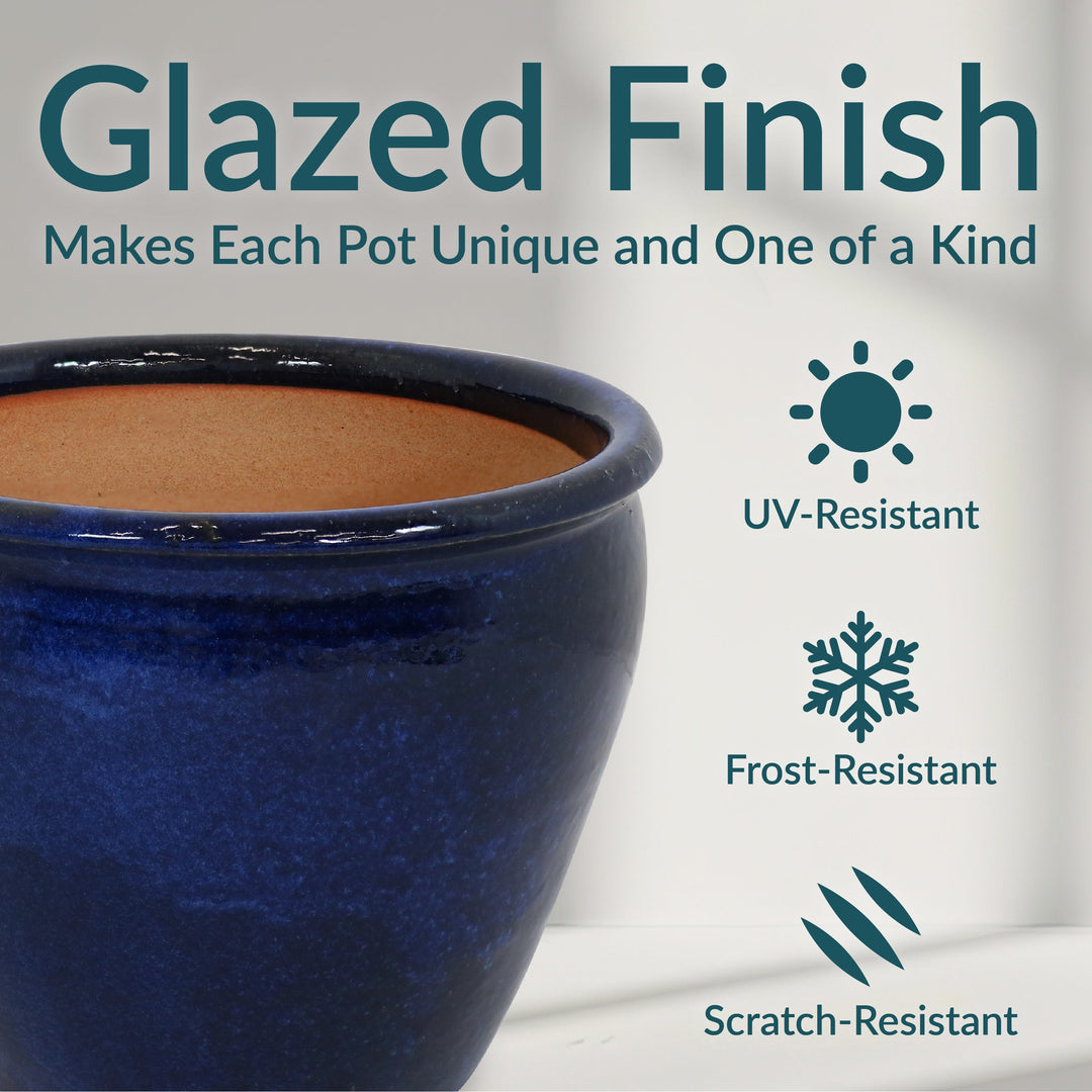 Round Glazed Ceramic Planter with Drainage