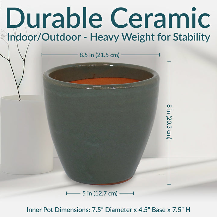 Glazed Ceramic Planter with Drainage Holes - Set of 2
