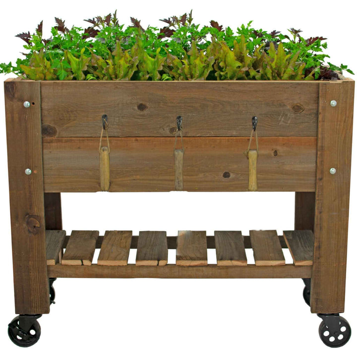 Raised /Elevated Redwood Bed Planter Box on Casters - Made in the U.S.A