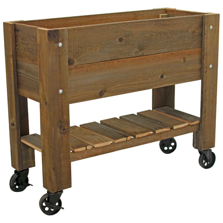 Raised /Elevated Redwood Bed Planter Box on Casters - Made in the U.S.A