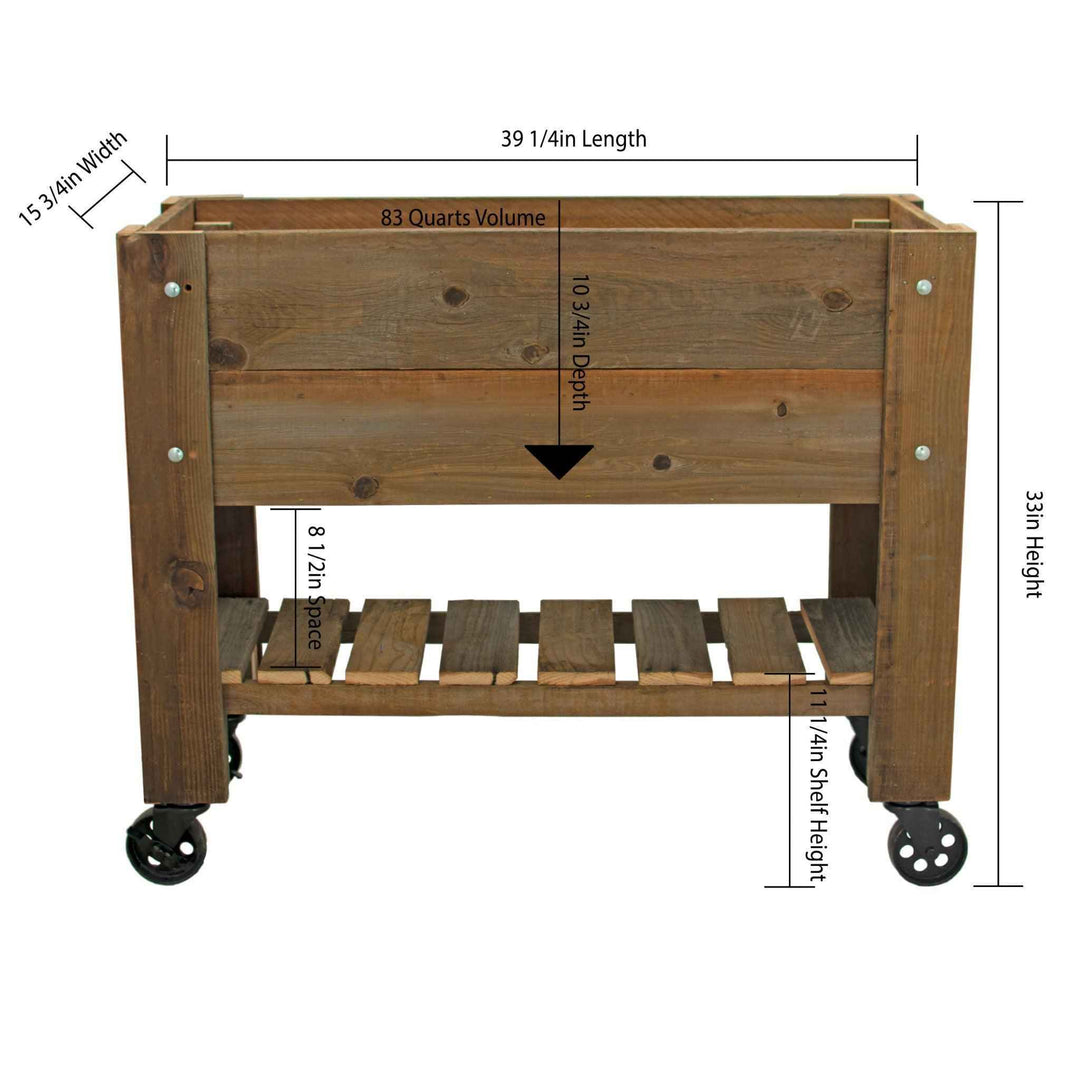 Raised /Elevated Redwood Bed Planter Box on Casters - Made in the U.S.A