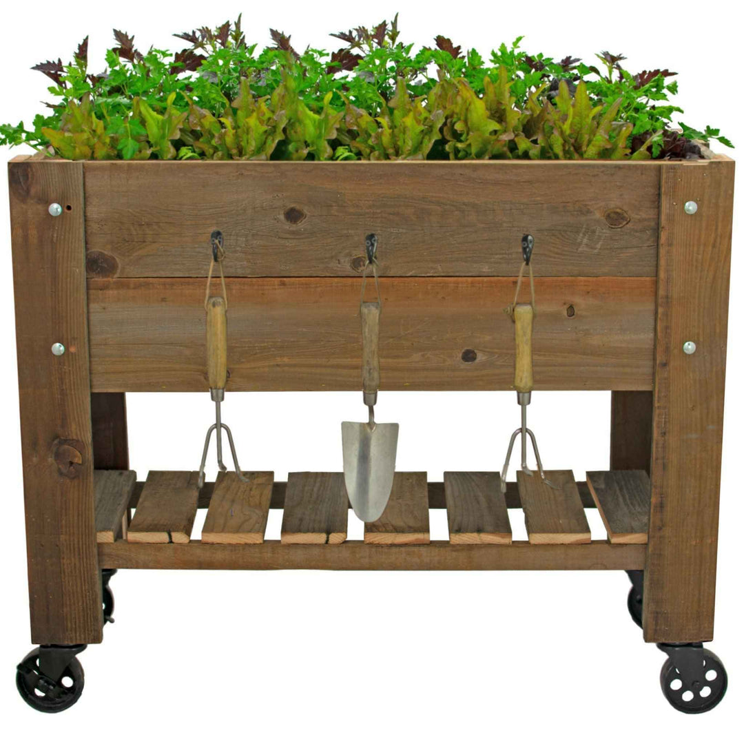 Raised /Elevated Redwood Bed Planter Box on Casters - Made in the U.S.A