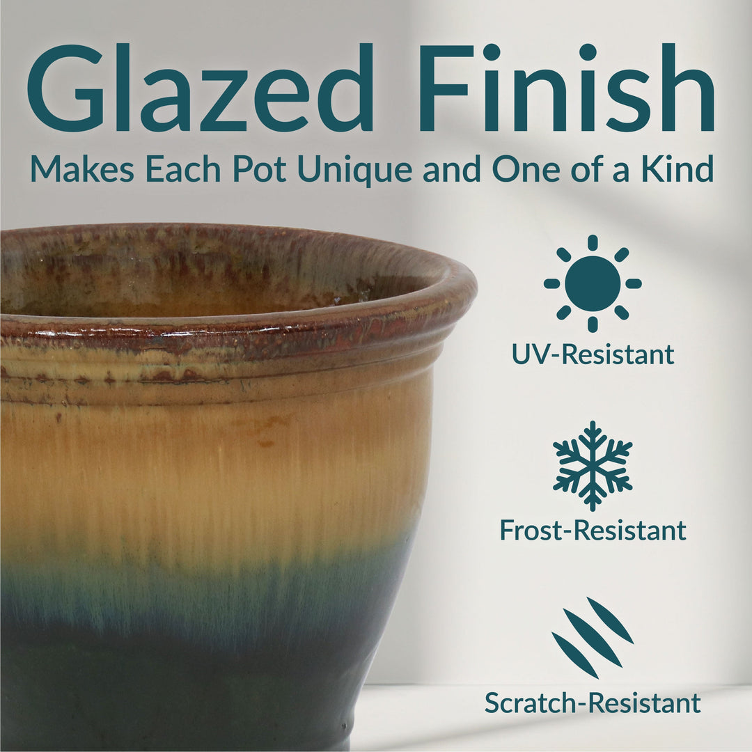 Glazed Ceramic Planter with Drainage Holes - Set of 2