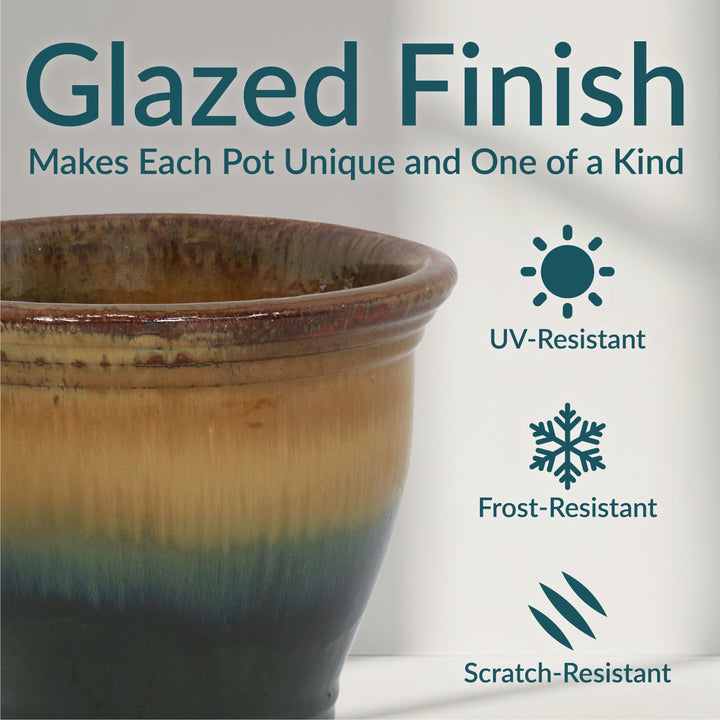 Glazed Ceramic Planter with Drainage Holes - Set of 2