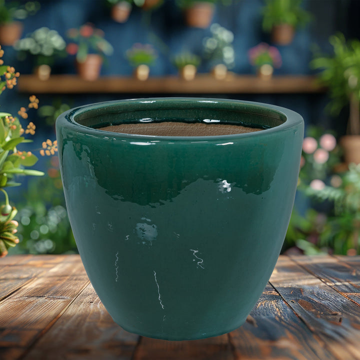 Round Glazed Ceramic Planter with Drainage