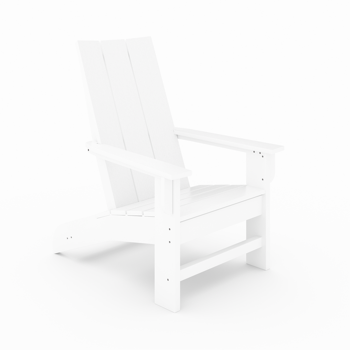 Savannah Adirondack Chair in white recycled HDPE lumber with wide arms, contoured seat, and classic slatted design