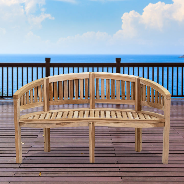 Outdoor Wooden Teak Banana Bench for Garden or Patio - 59" W
