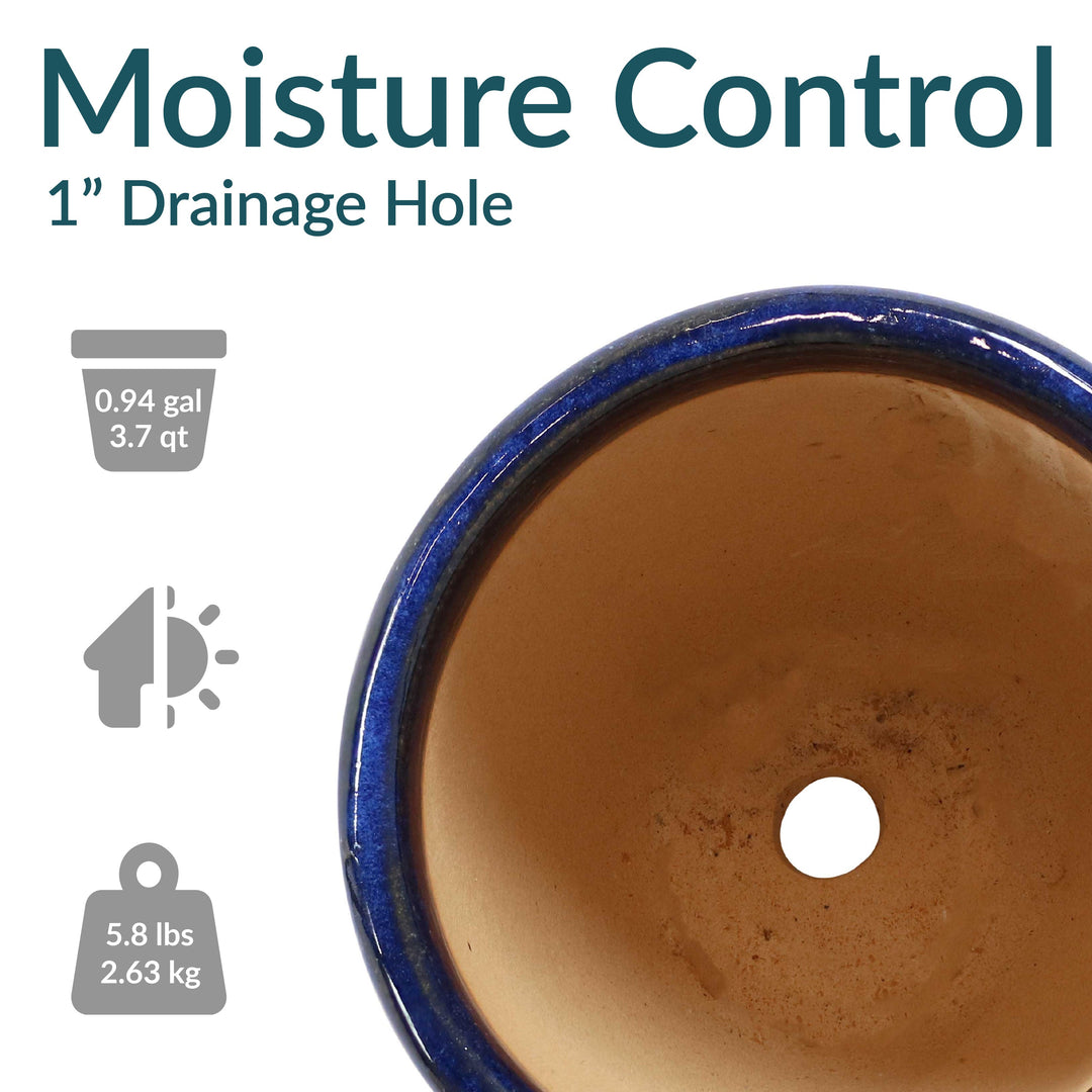 Glazed Ceramic Planter with Drainage Holes - Set of 2