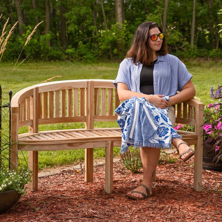 Outdoor Wooden Teak Banana Bench for Garden or Patio - 59" W