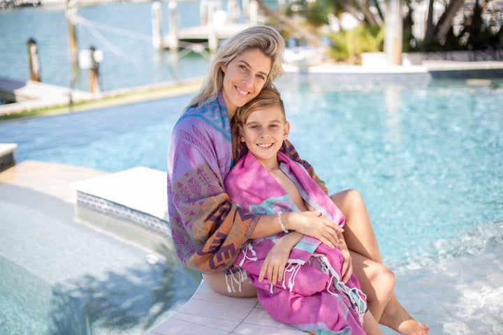Aztec Pattern Bleu Fonce - Turkish Towel