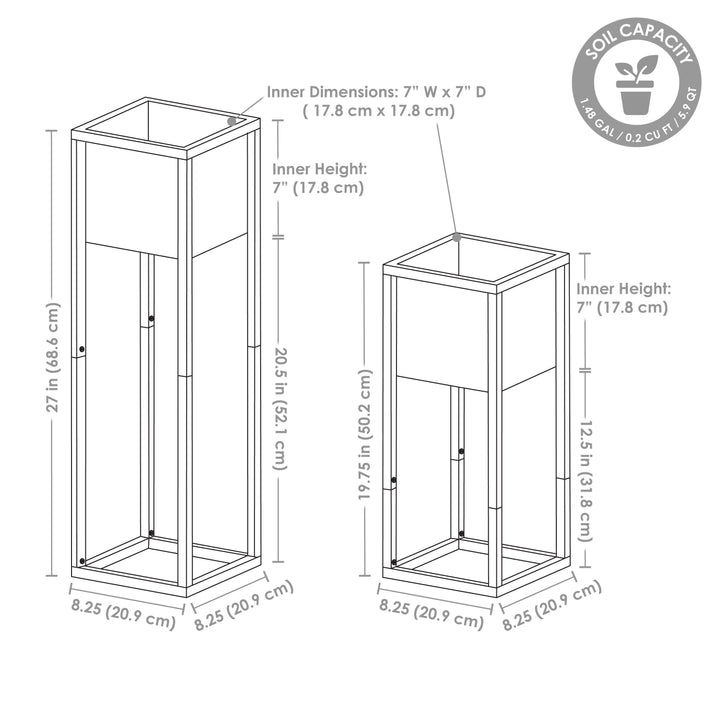 Modern Simplicity Metal Planter Boxes with Legs - 19.75" H and 27" H