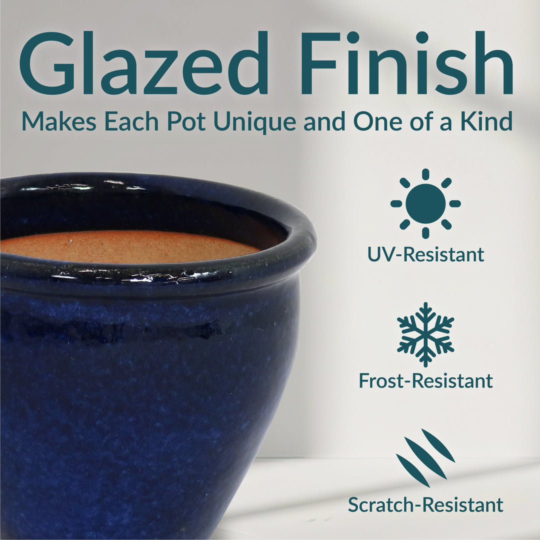 Glazed Ceramic Planter with Drainage Holes - Set of 2