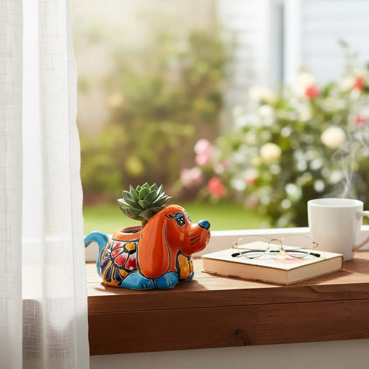 Small Talavera Dog Planter | Mexican Animal Pottery