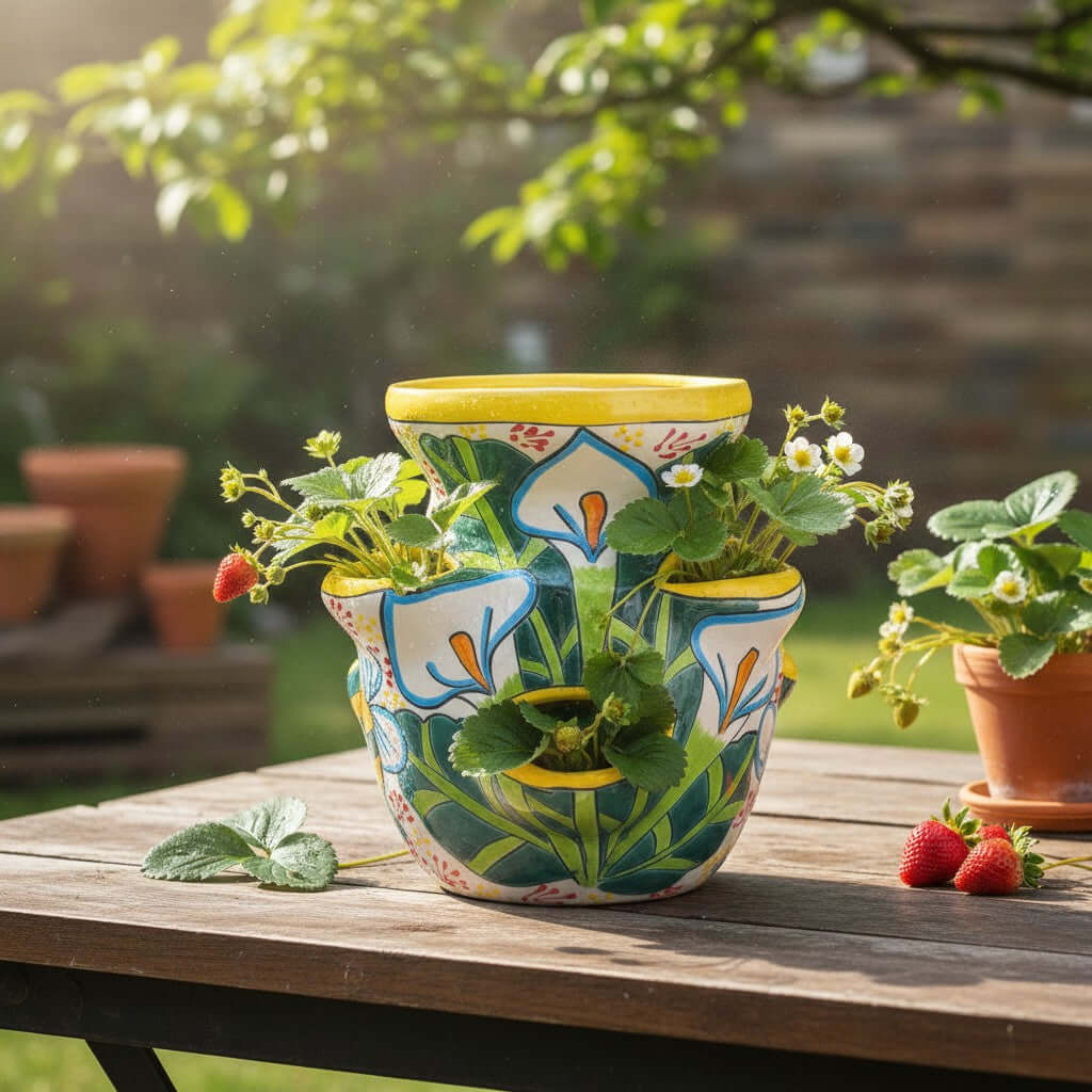 Handmade Talavera Strawberry Pot | Bumble Bee Garden Planter