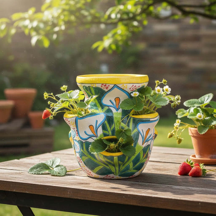 Handmade Talavera Strawberry Pot | Bumble Bee Garden Planter