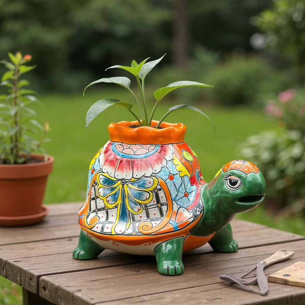 Vibrant Talavera Turtle Planter | Mexican Pottery