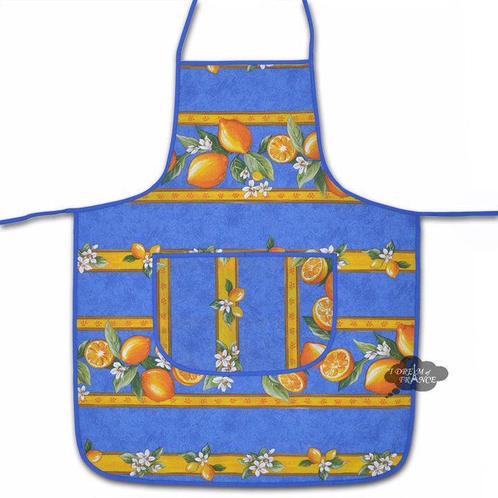 French kitchen apron - 100% cotton - Lemons blue | Tissus Toselli - MADE IN FRANCE