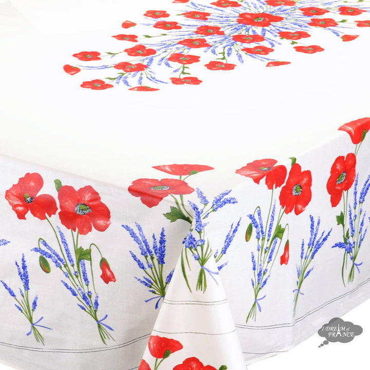French Provencal tablecloth - Acrylic coated cotton, Spill-proof - 60x96" Rectangular - Poppies ivory | Tissus Toselli - MADE IN FRANCE