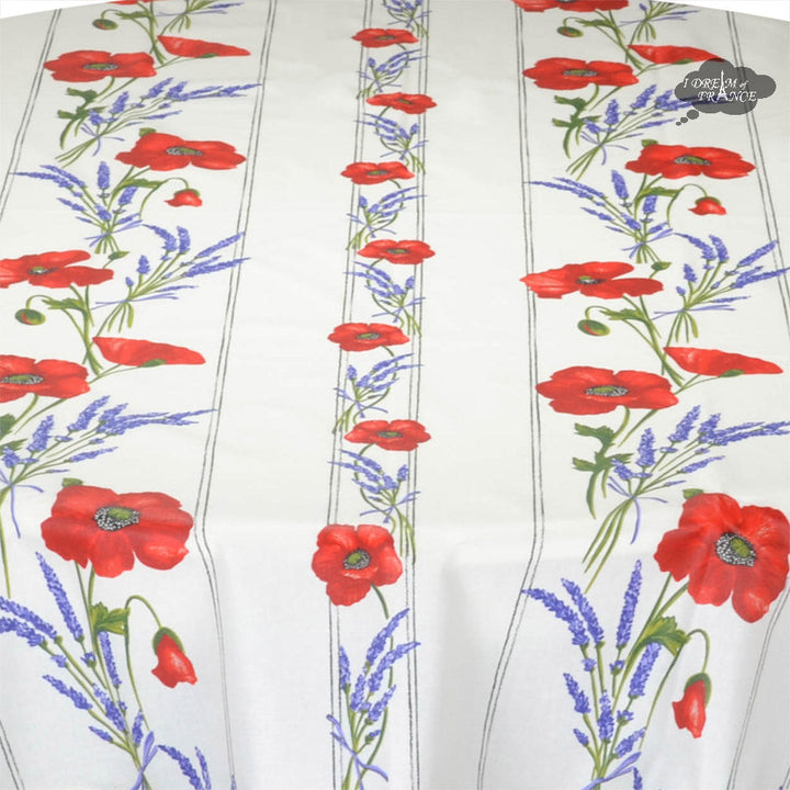 French Provencal tablecloth - Acrylic coated cotton, Spill-proof - 58" round - Poppies ivory | Tissus Toselli - MADE IN FRANCE
