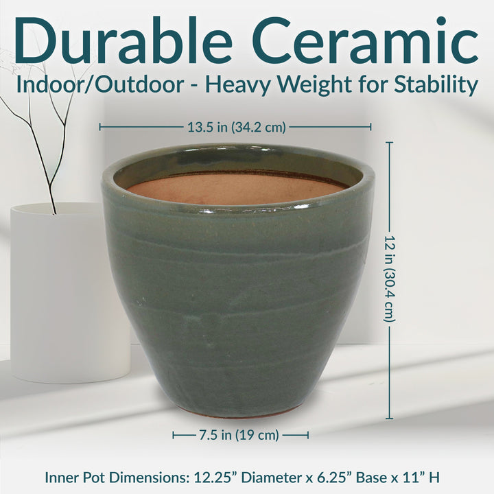Round Glazed Ceramic Planter with Drainage