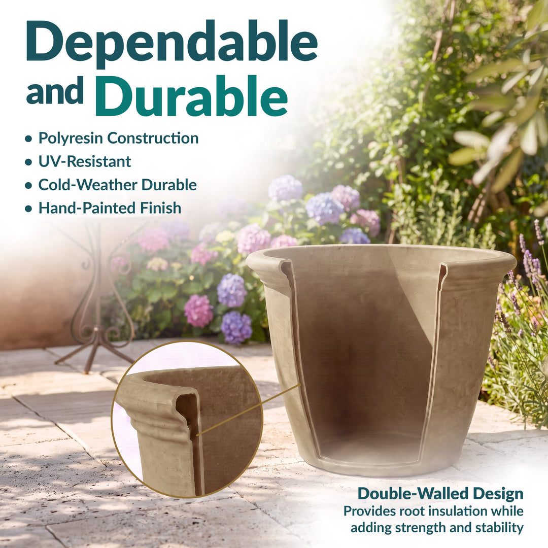 Anjelica Polyresin Large Round Outdoor Planter