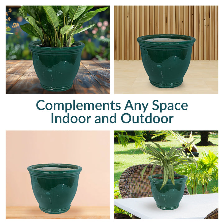 Round Glazed Ceramic Planter with Drainage