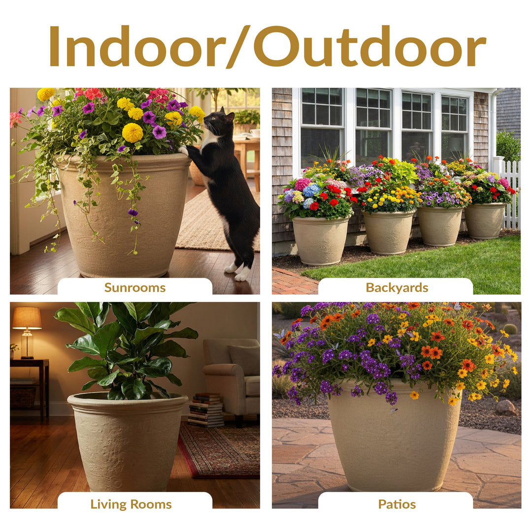 Anjelica Polyresin Large Round Outdoor Planter