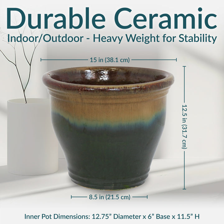 Round Glazed Ceramic Planter with Drainage