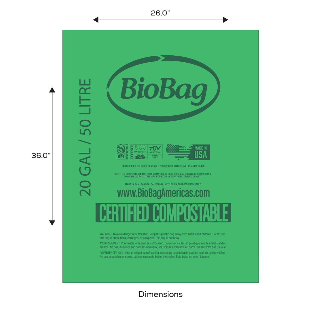 Biobag 20 Gallon Compostable Bags (2-Roll Pack, QTY:20)