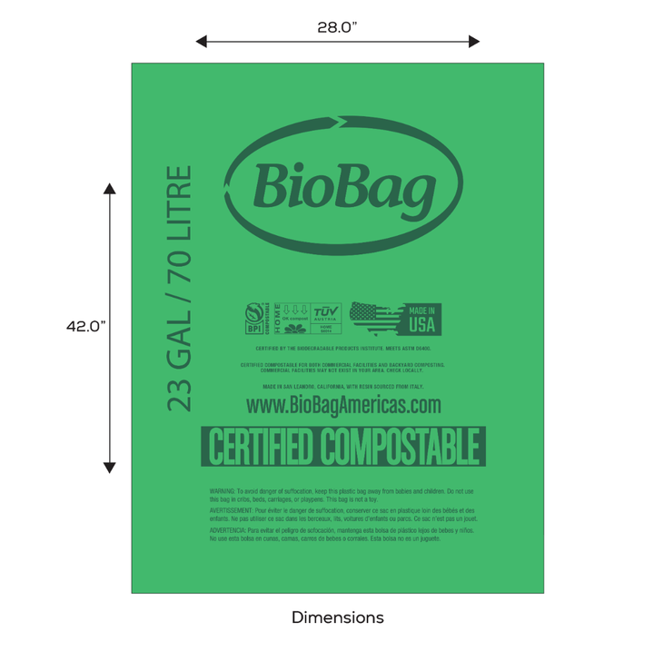 BioBag 23 Gallon Compostable Bags 28x42 Green (QTY 120), SKU 23G2842