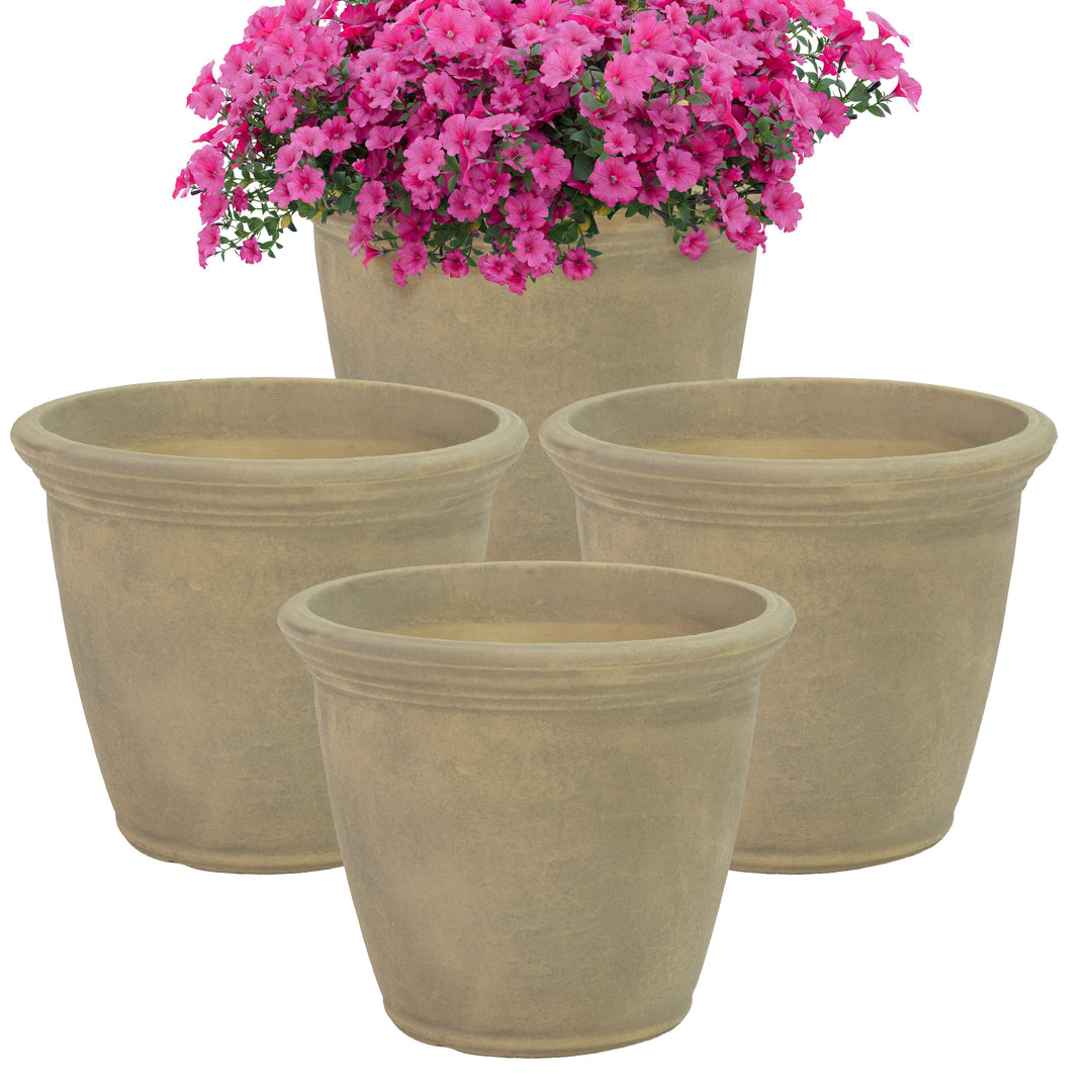 Anjelica Polyresin Large Round Outdoor Planter