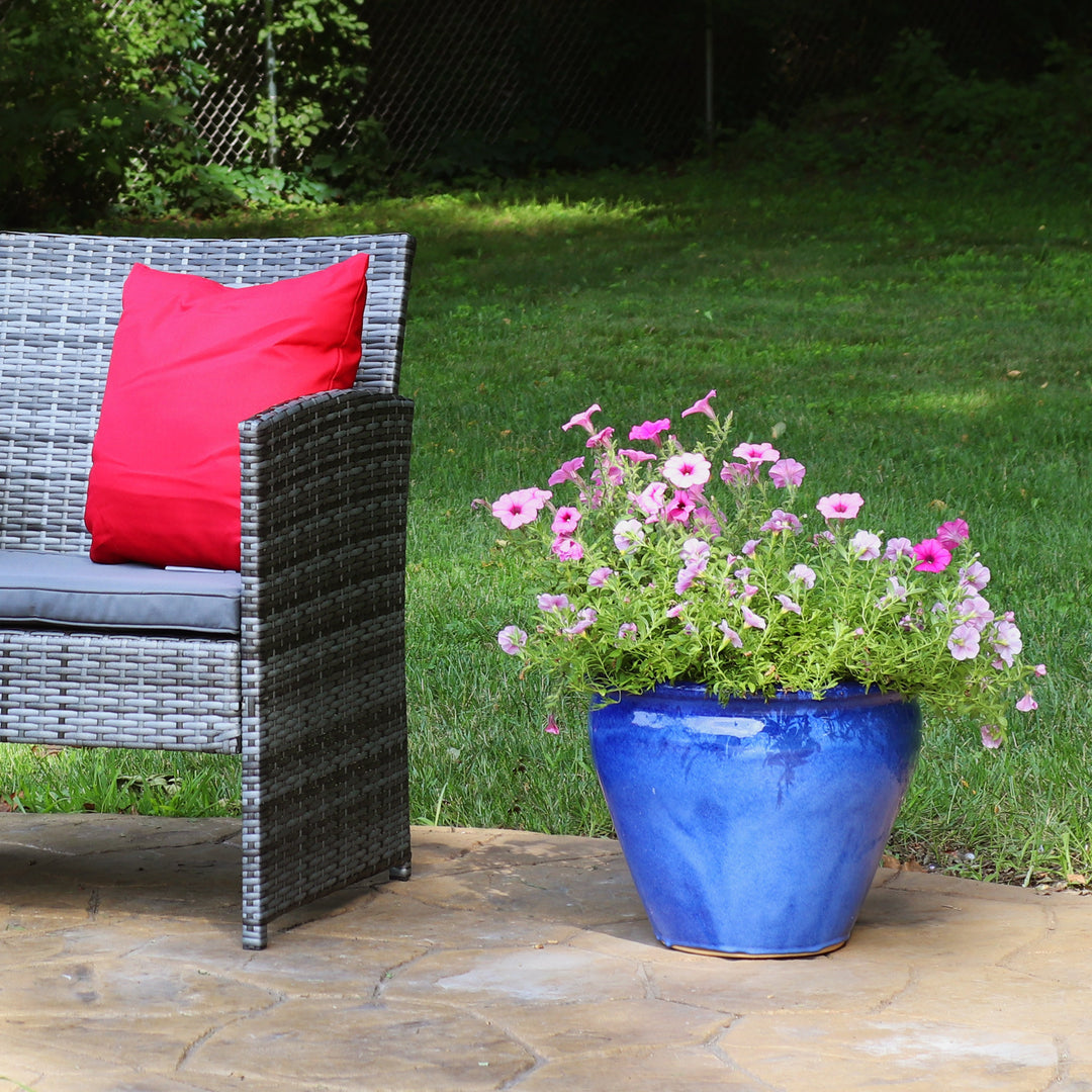 Round Glazed Ceramic Planter with Drainage