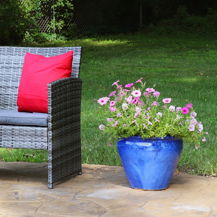 Round Glazed Ceramic Planter with Drainage