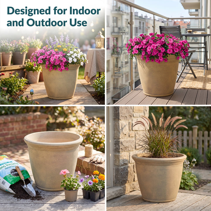 Anjelica Polyresin Large Round Outdoor Planter